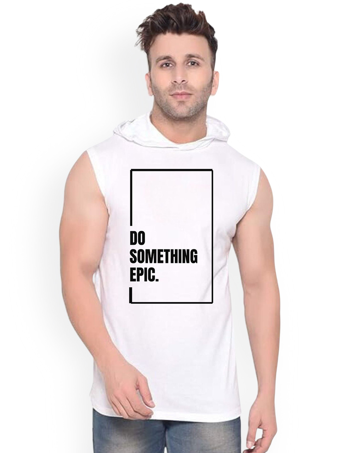 Fashnobic Do Something Epic Printed Hooded-Neck Gym Vests