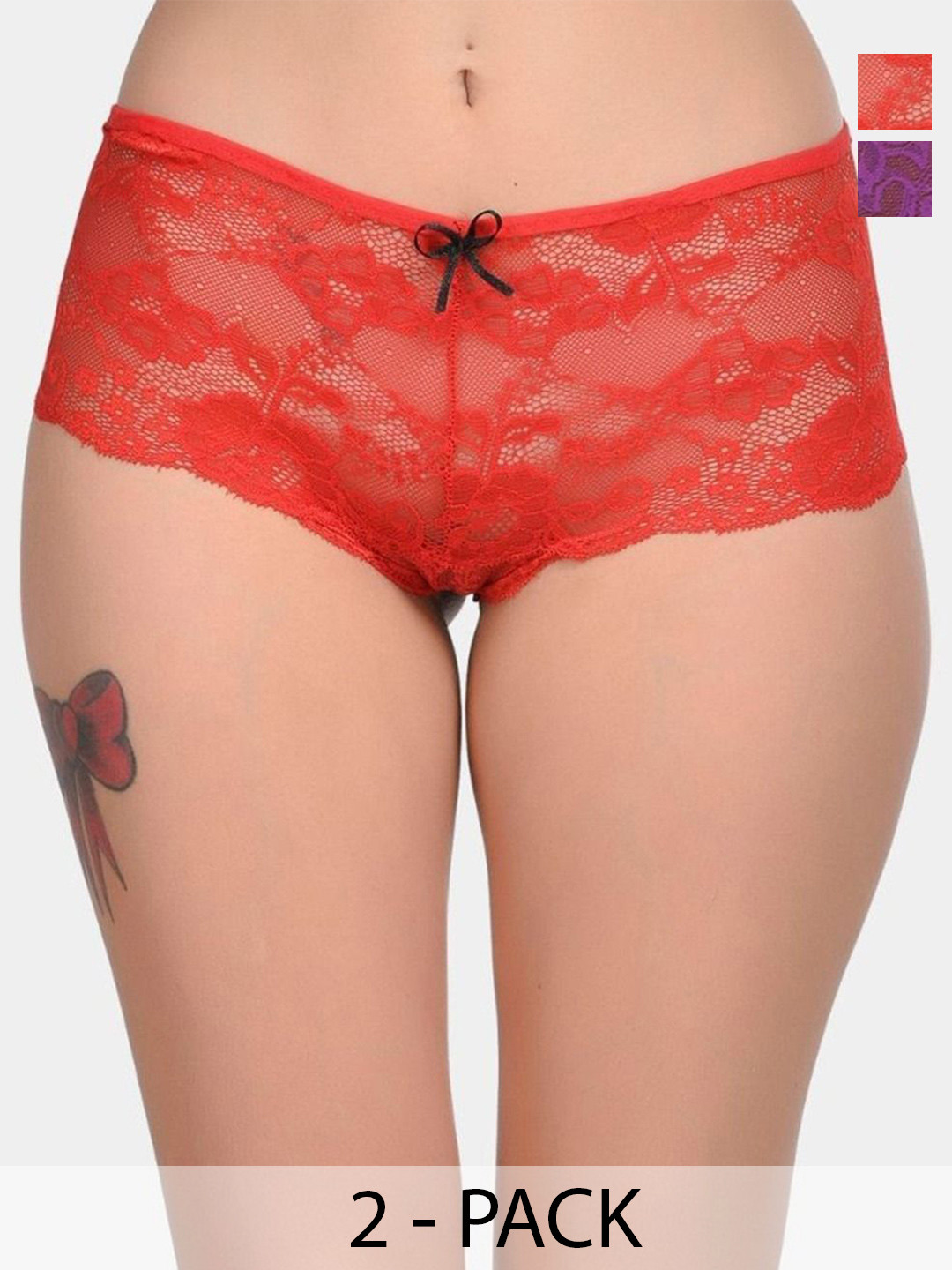 XENZA Pack Of 2 Mid-Rise Self-Designed Bikini Briefs - XN-2C-05338-PP-RD