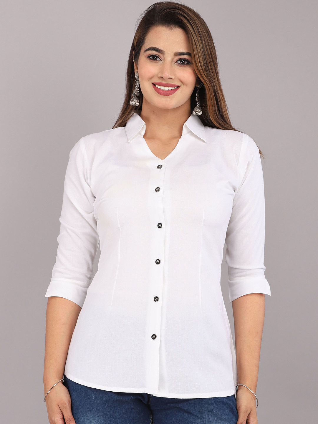Myorica Women Standard Fit Solid Spread Collar Casual Shirt