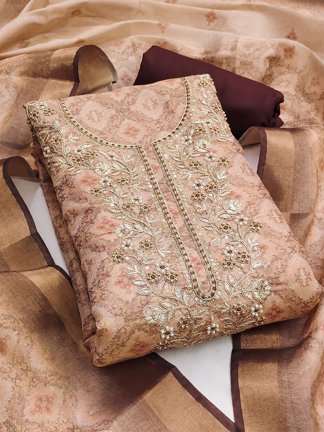NEGRONI Embroidered Unstitched Dress Material With Beads & Stones