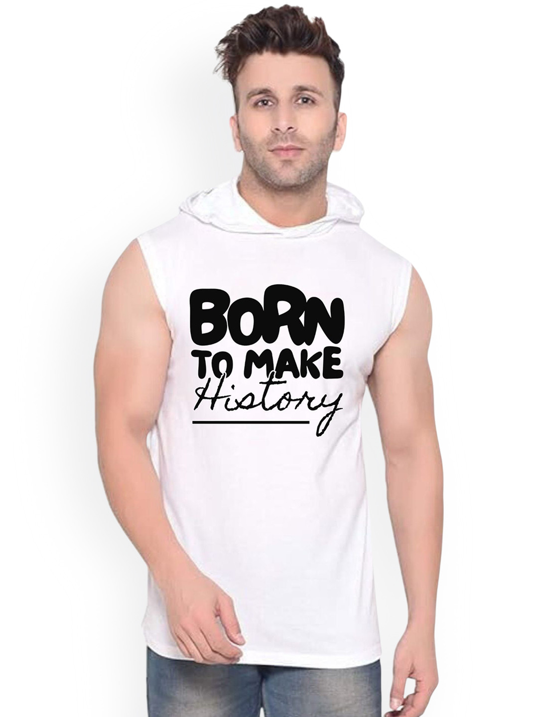 Fashnobic trendy Born To Make History Back Printed Hooded Gym Vest
