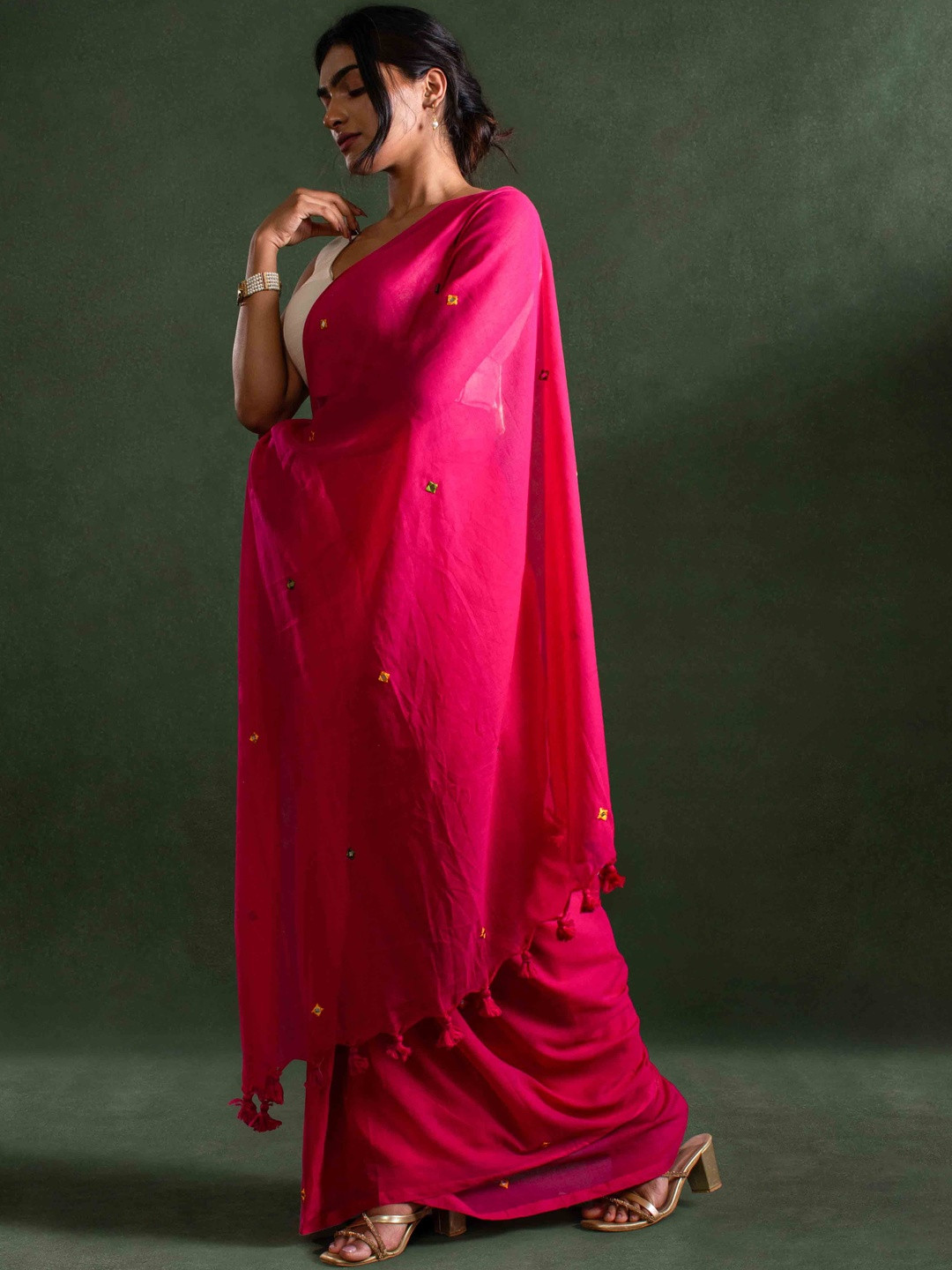 Magga Embellished Mirror Work Pure Cotton Saree