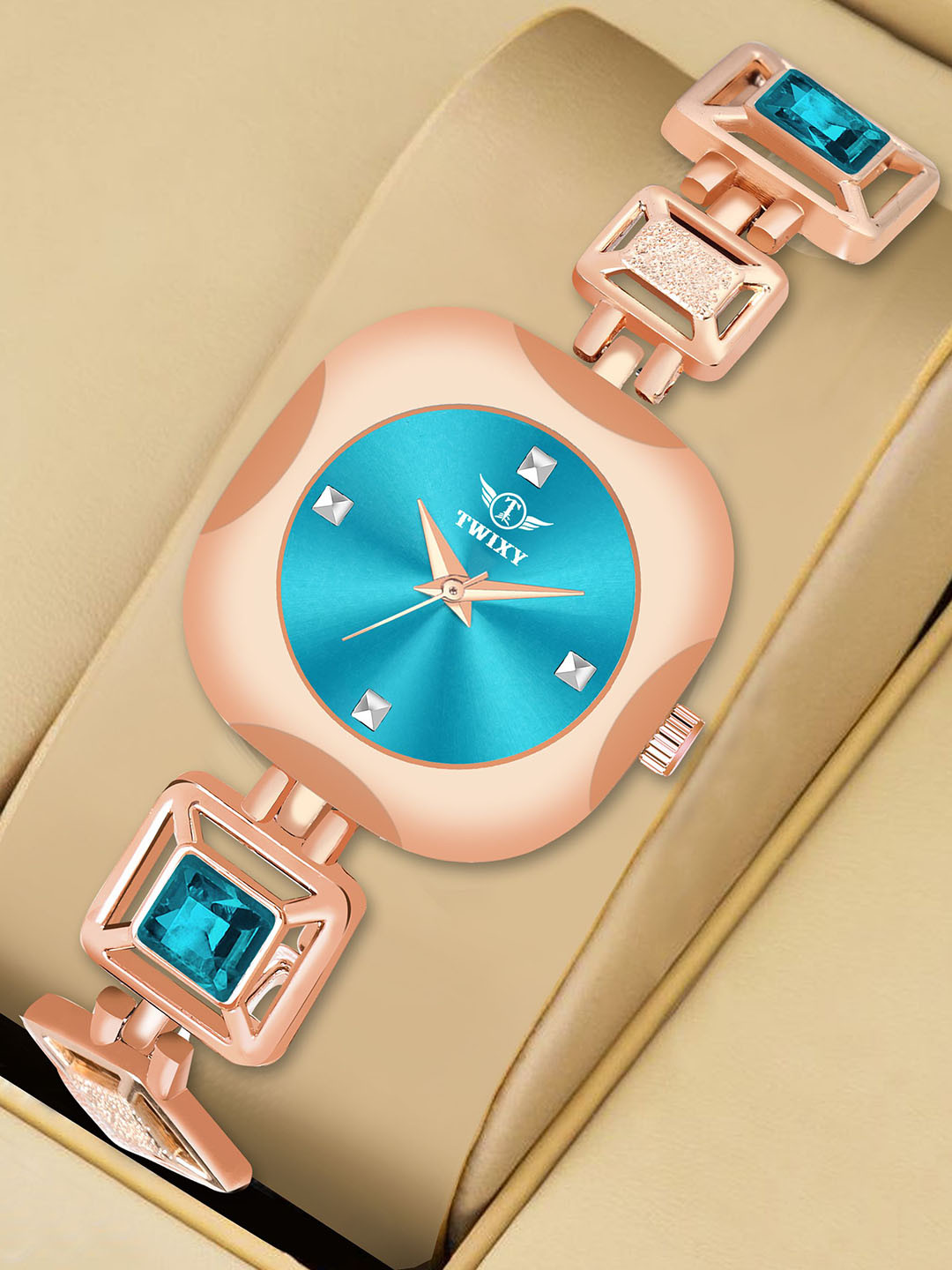 TWIXY Women Brass Embellished Dial & Bracelet Style Straps Analogue Watch TYW-F-4 RG-AQUA