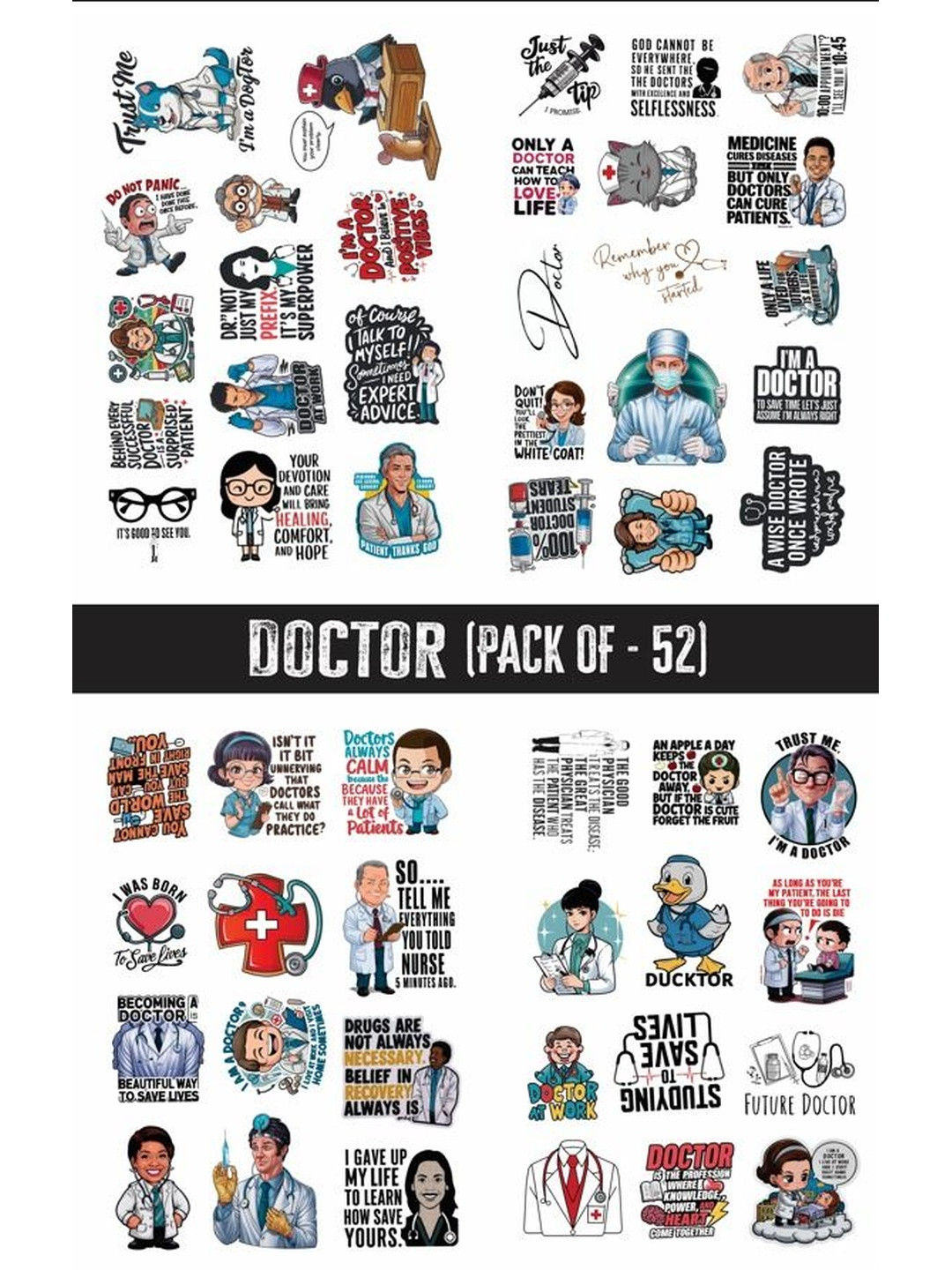 PRINTING DADDY Pack of 52 Medical Themed Vinyl Stickers Set