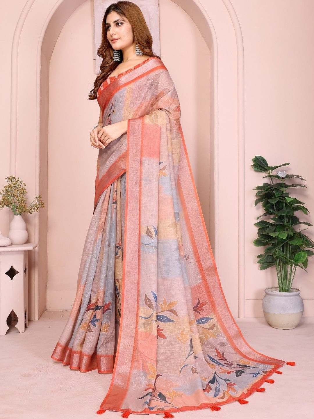GOHILL ENTERPRISE Zinka Enterprise Floral Printed Saree with Blouse Piece