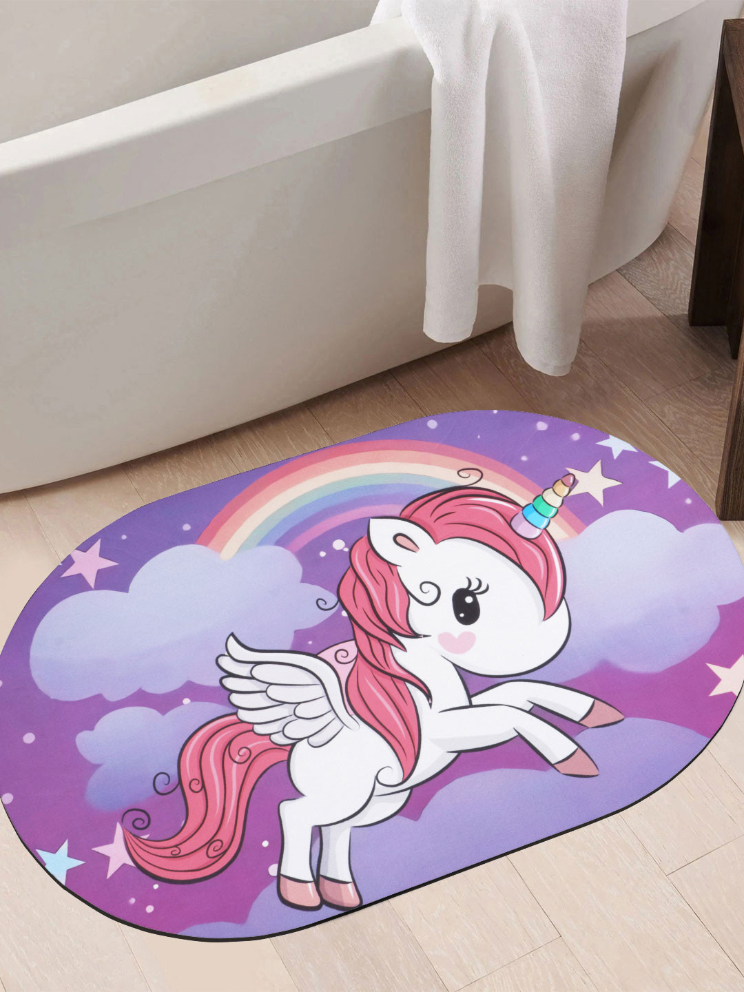 Story@home Kids White & Purple Printed Super Absorbent Quick -Drying Anti-Skid Bath Mat