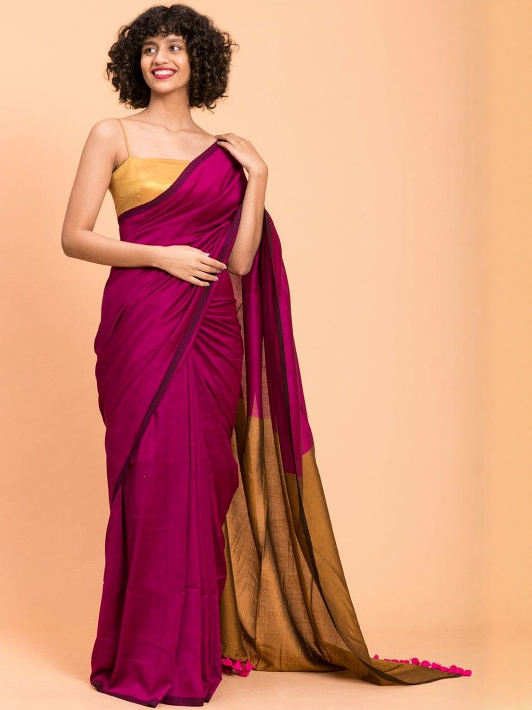 AWRIYA Pure Cotton Contrast Saree with Matching Pallu Blouse