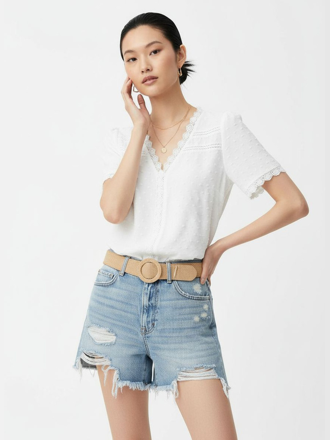 DressBerry Dobby Weave Lace Inserts Top