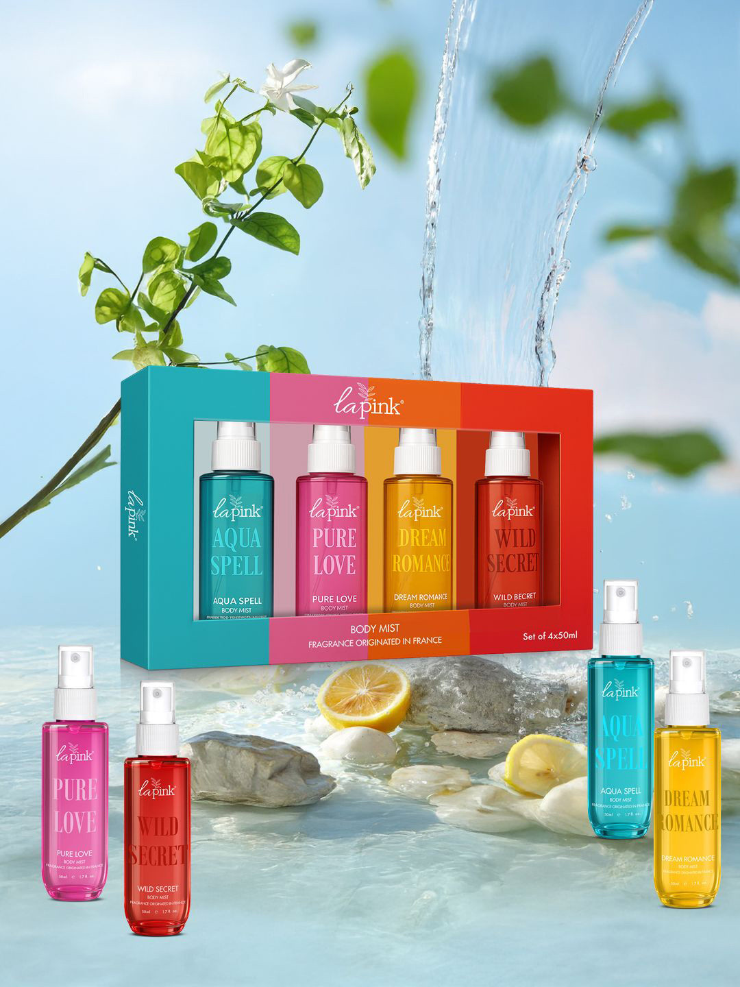 La Pink Set Of 8 Warm Vanilla, Luscious Apple & Pistachio Gelato Body Mist - 50 ml Each