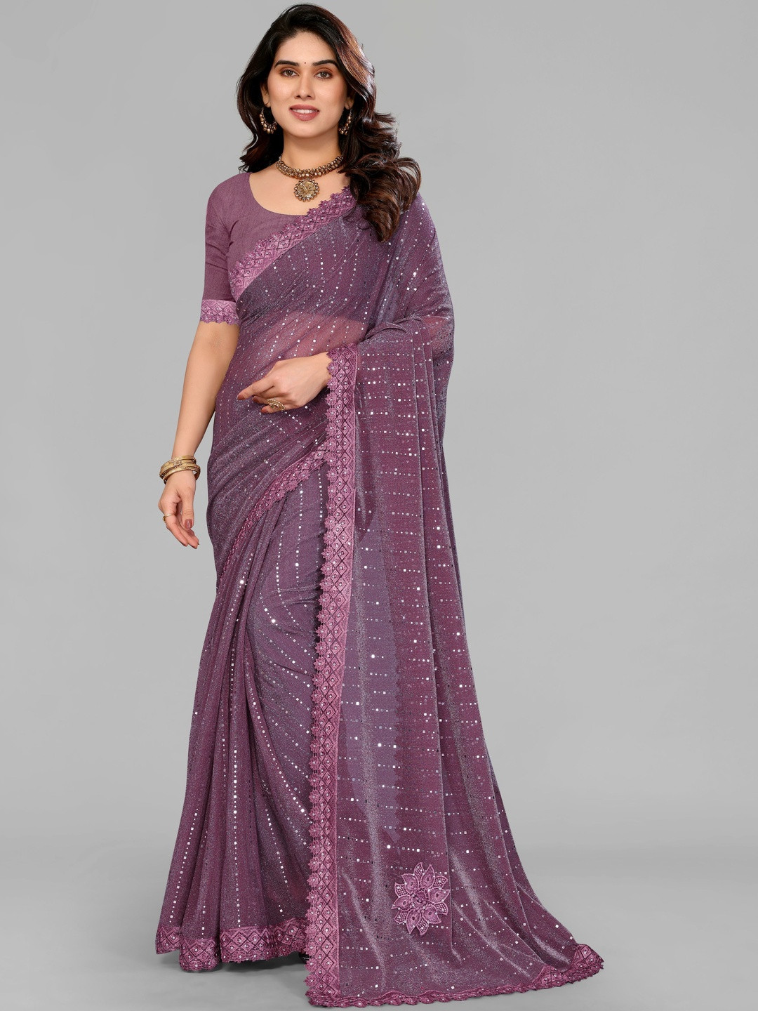 A.K. FABRICS Mukaish Embellished Saree
