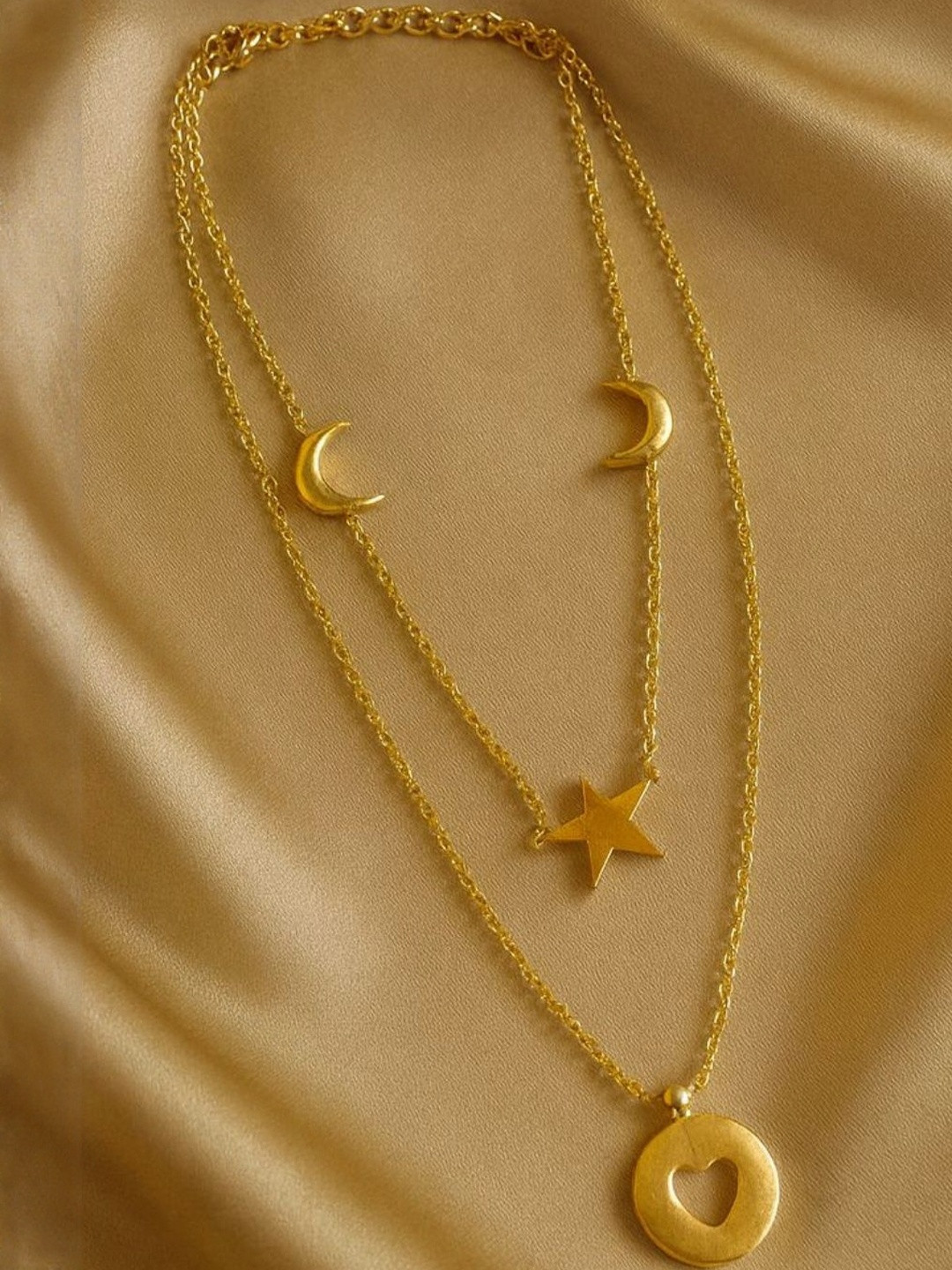 House of Pehr Women Gold-Plated Half Moon Star & Heart shape Charms With Chain