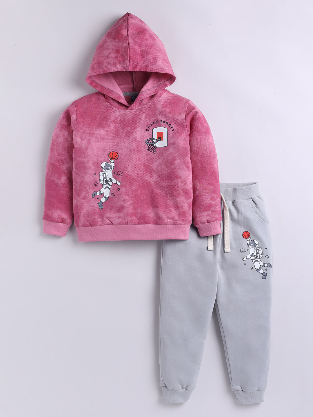 LITTLE NINJA Infant Boys Printed Hooded Pure Cotton Sweatshirt With Joggers