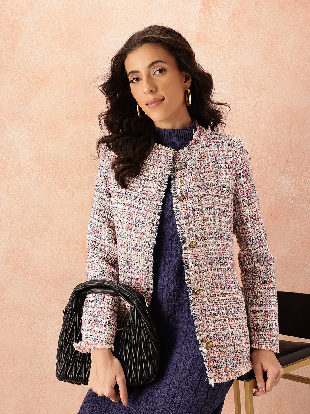 all about you Collarless Frayed Edge Tailored Jacket