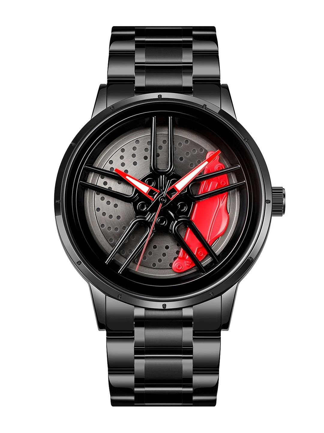 HDFCREATION Men Round Dial & Bracelet Style Straps Analogue Watch Spinner_4_Khado__Red