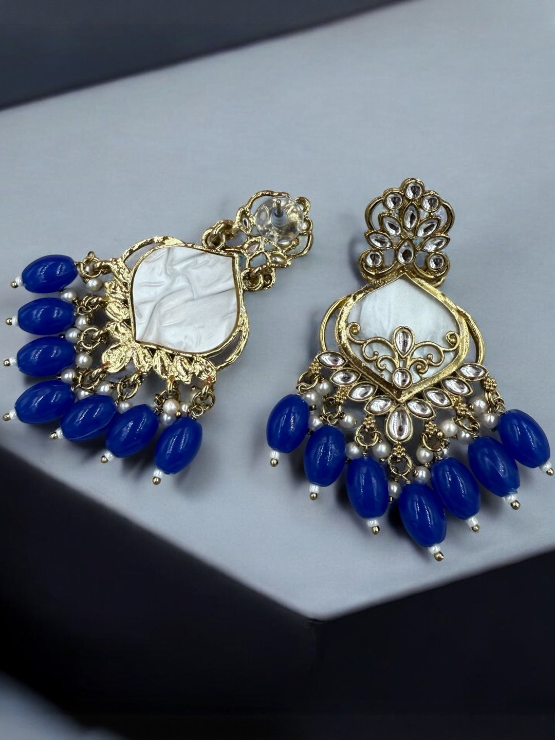 strucker Gold Plated Kundan Studded & Beaded Drop Earrings