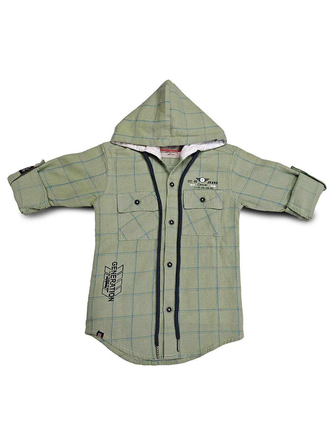Havok Boys Green & Black Checked Hooded Casual Shirt
