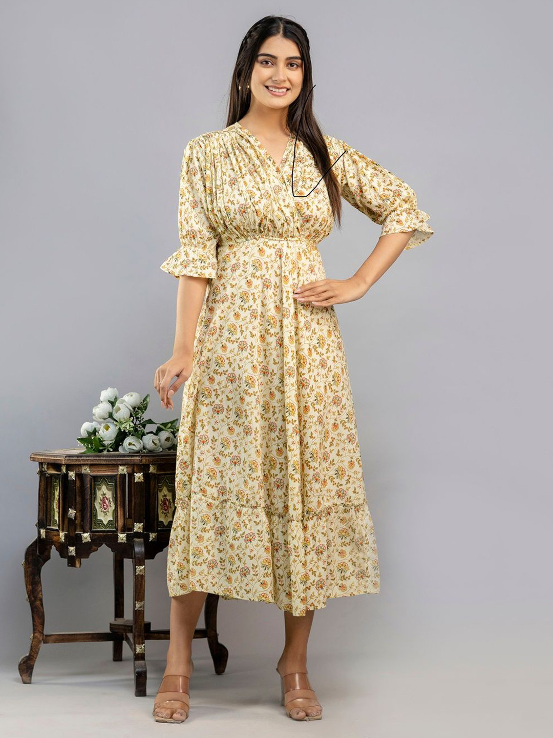 ANEEMA Women Floral Printed Empire Midi Dress