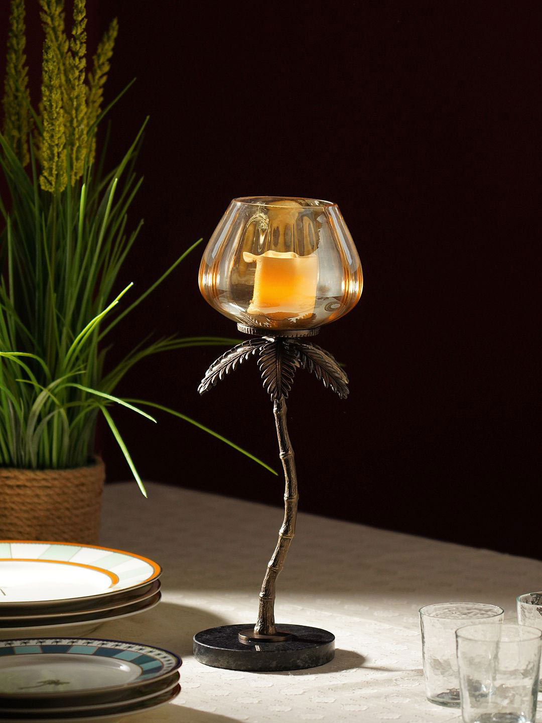 Pure Home and Living Brown Palm Tree Votive Candle Holder