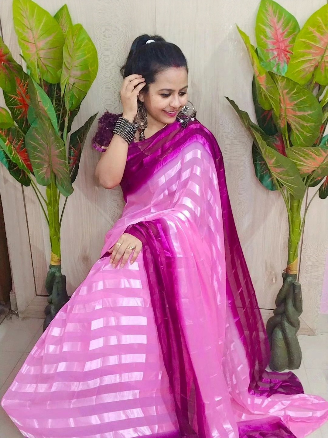 Moda Rapido Striped Colourblocked Bollywood Saree