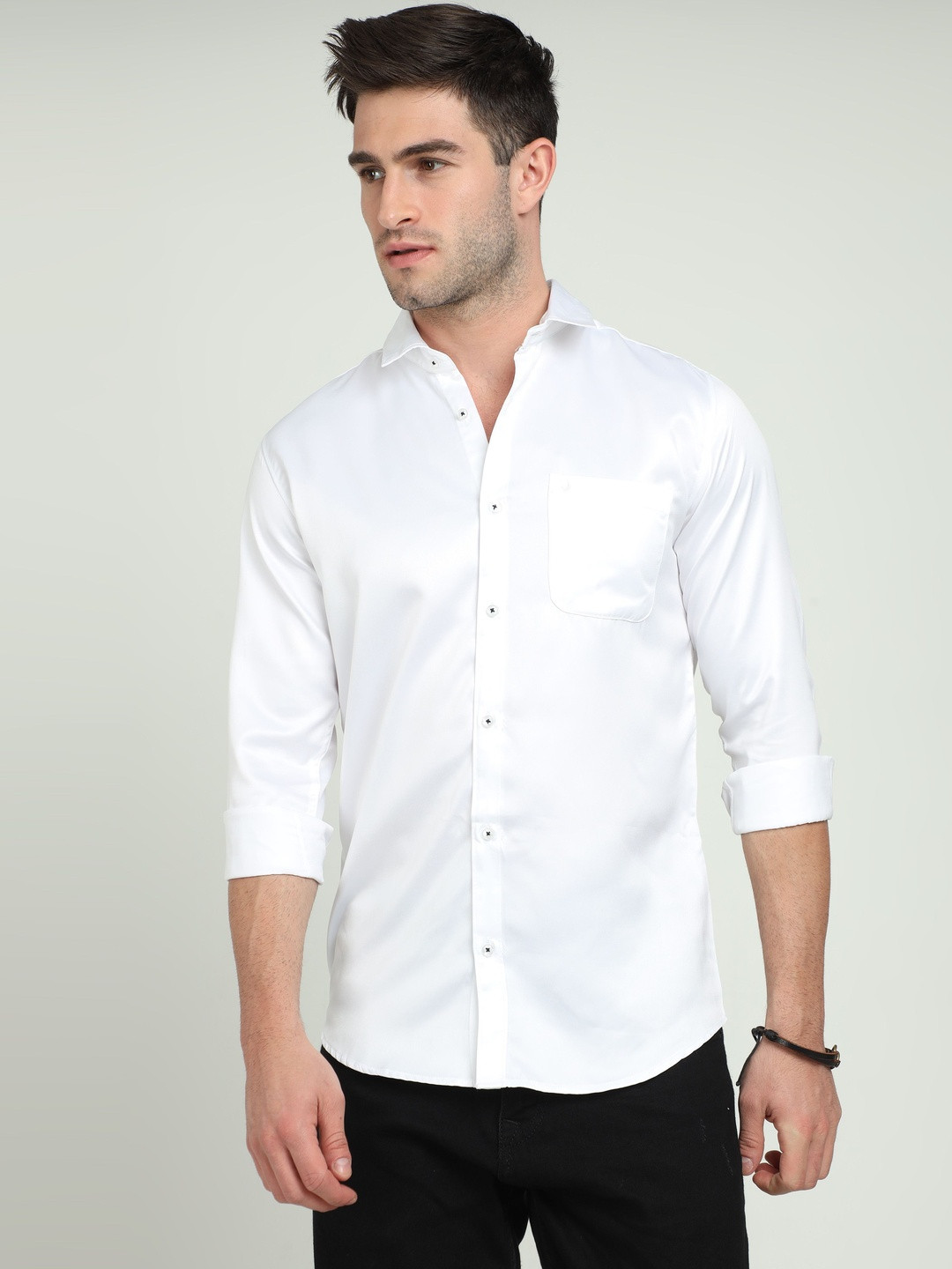Rocket Science Men White Satin Slim Fit Comfort Shirts