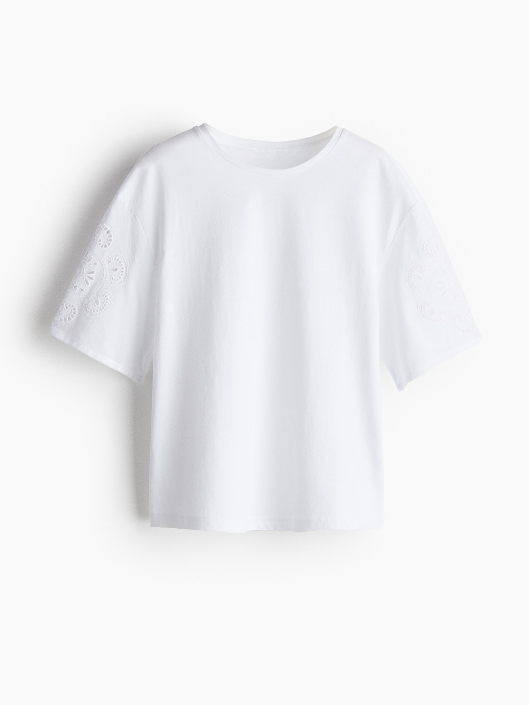 H&M Pure Cotton Broderie Anglaise-Sleeve T-shirt