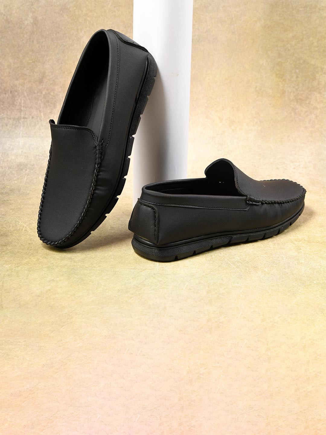 STEPSOFT Men Matte Finish Faux Open Stitched Textured Slip-On Loafers