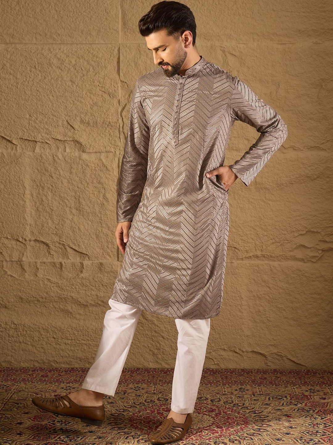 Ethnic Bay Men Solid Festive Straight Kurta