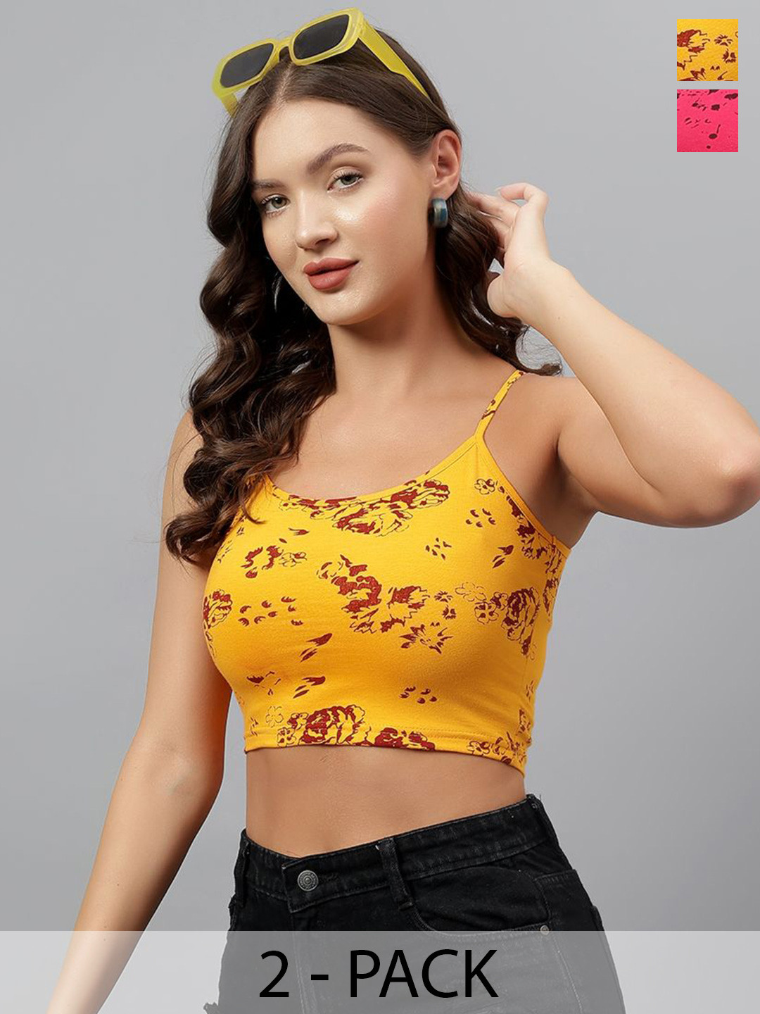 DIAZ Women's Pack of 2 Graphic Printed Cotton Crop Top