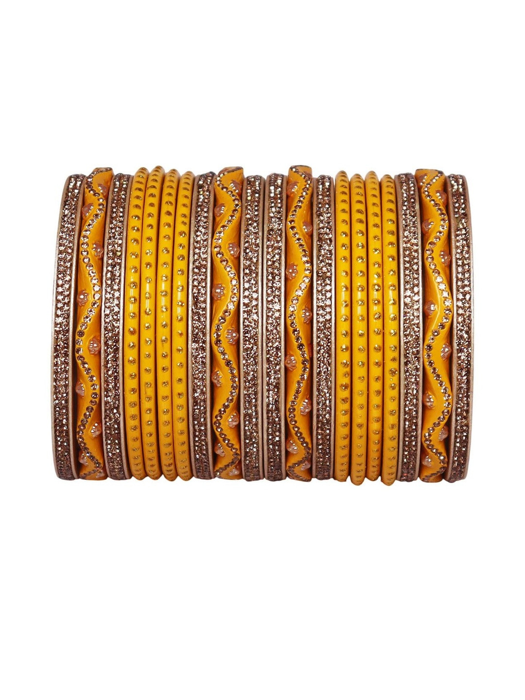TAJ BRIDAL STORE Set of 20 Yellow & Gold-Toned Karwa Chauth Special Lac Bangles