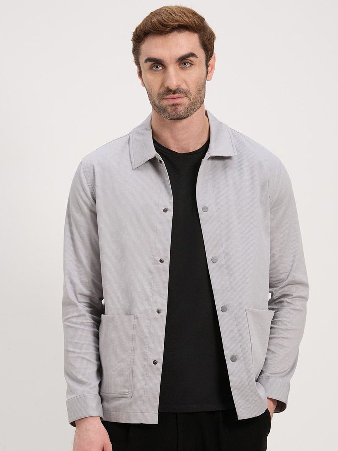 ONEMILE Men Striped Spread Collar Errand Shacket