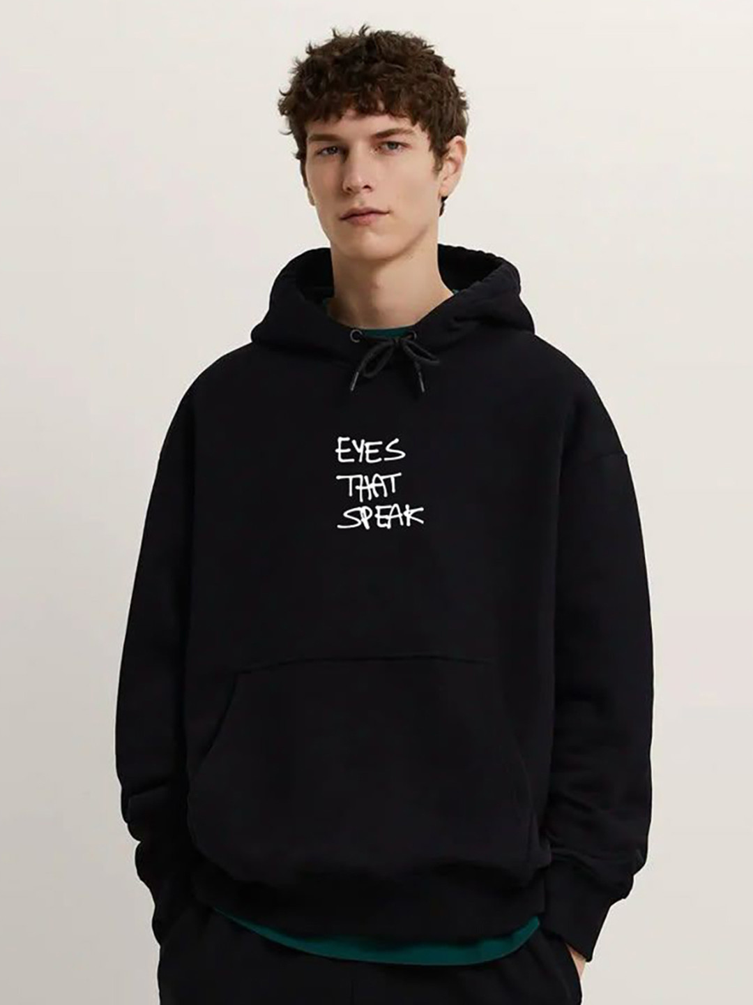 Men Black Eyes That Speak Printed Hooded Sweatshirt