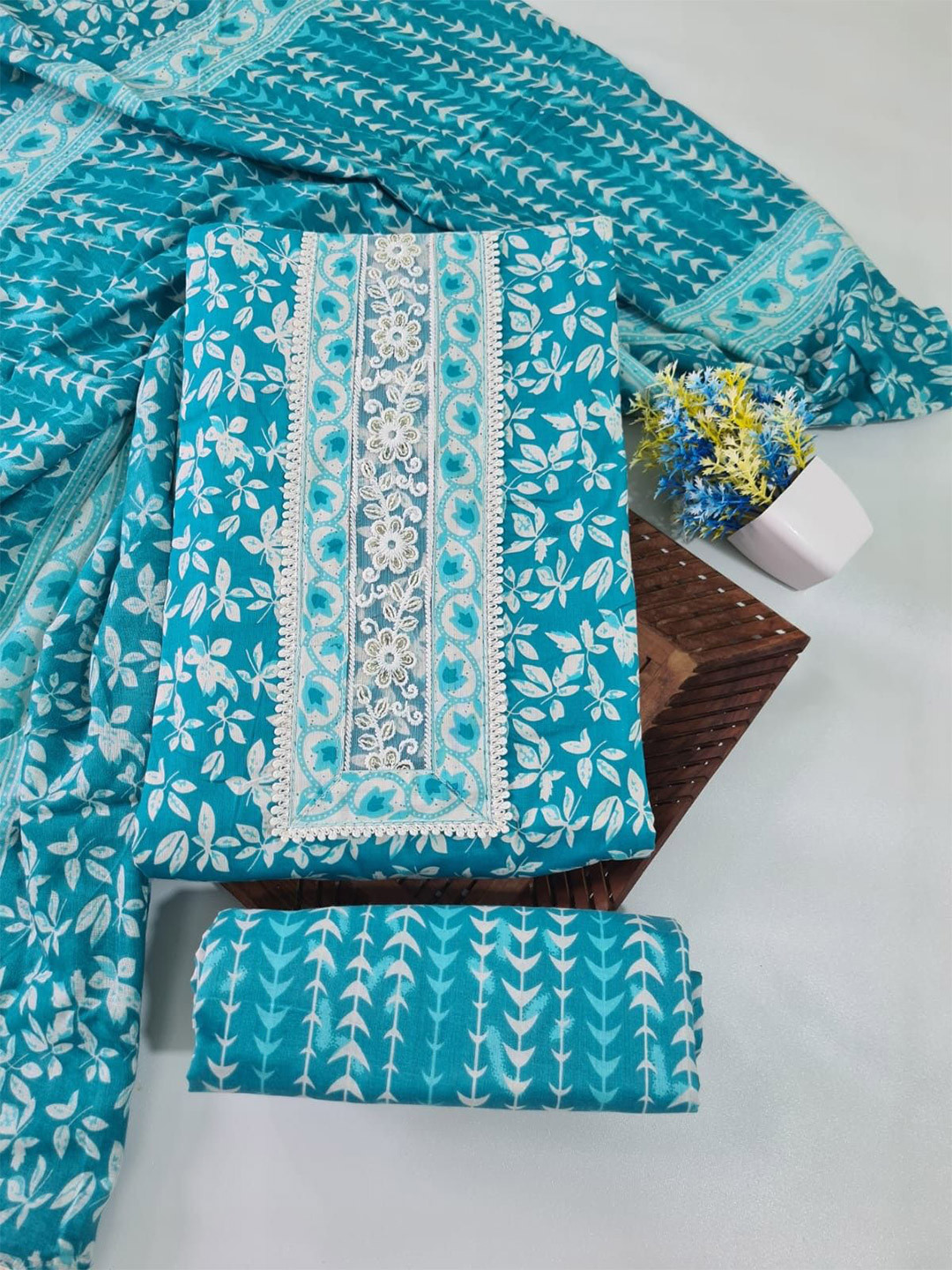 M S MODERN SUPER Floral Printed Pure Cotton Unstitched Dress Material