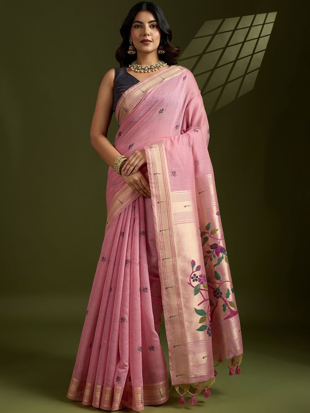 Mitera Woven Design Zari Handloom Paithani Saree