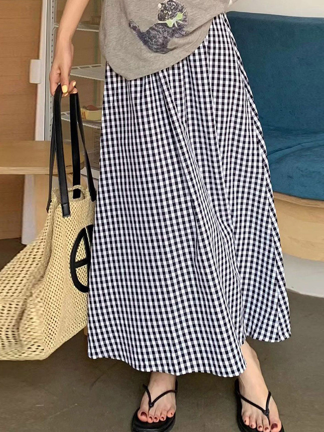LULU & SKY Women Checked Gingham Maxi Skirt