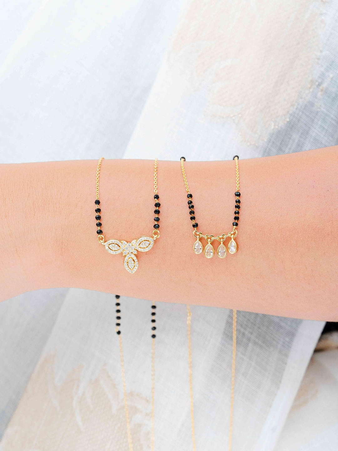 Zeraki Jewels Meher And Ananya Set Of 2 Stones Studded & Beaded Teardrop Mangalsutras