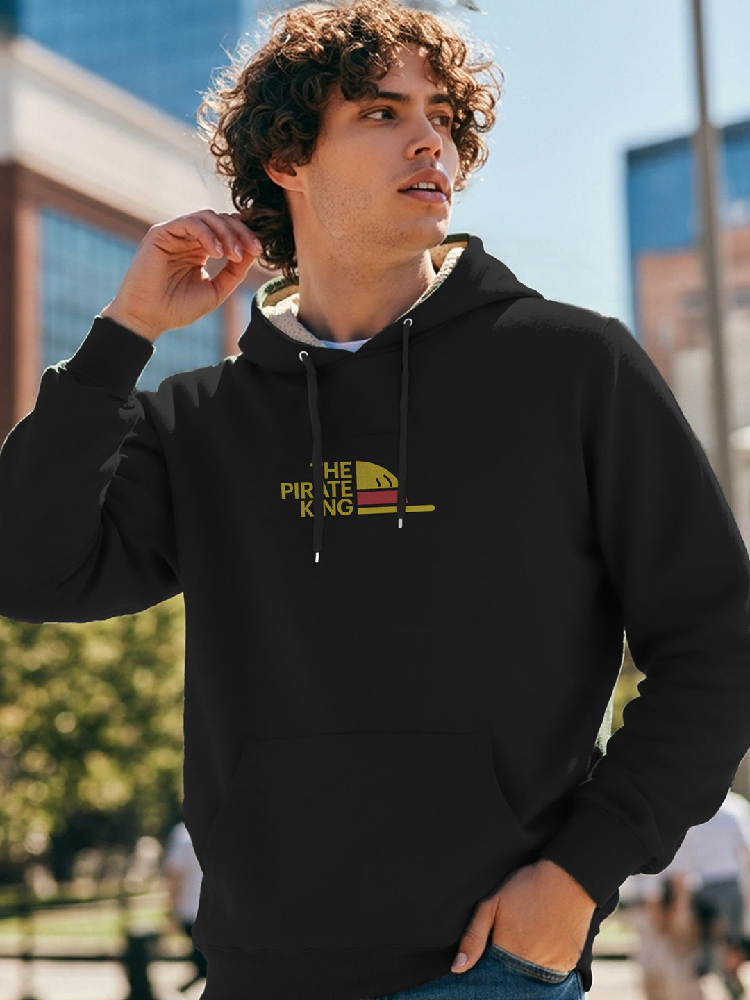 MaverIQ Men Monkey D Luffy Graphic Printed Long Sleeve Hooded Sweatshirt