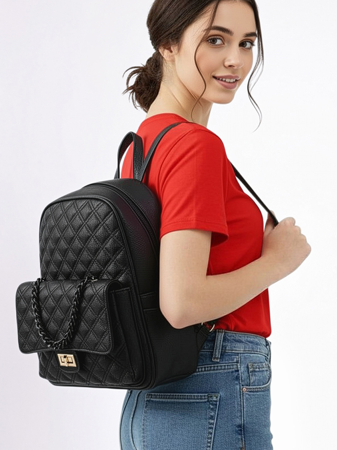 DressBerry Women Textured Backpack With Quilted