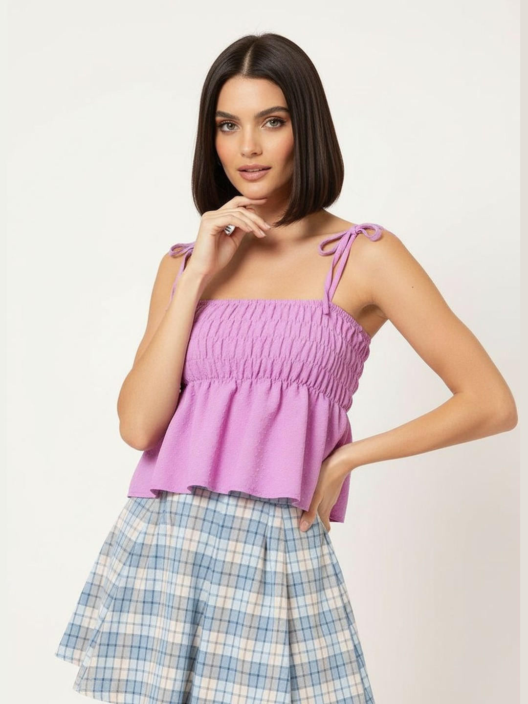 DressBerry Smocked Sensation Crinkled Peplum Top