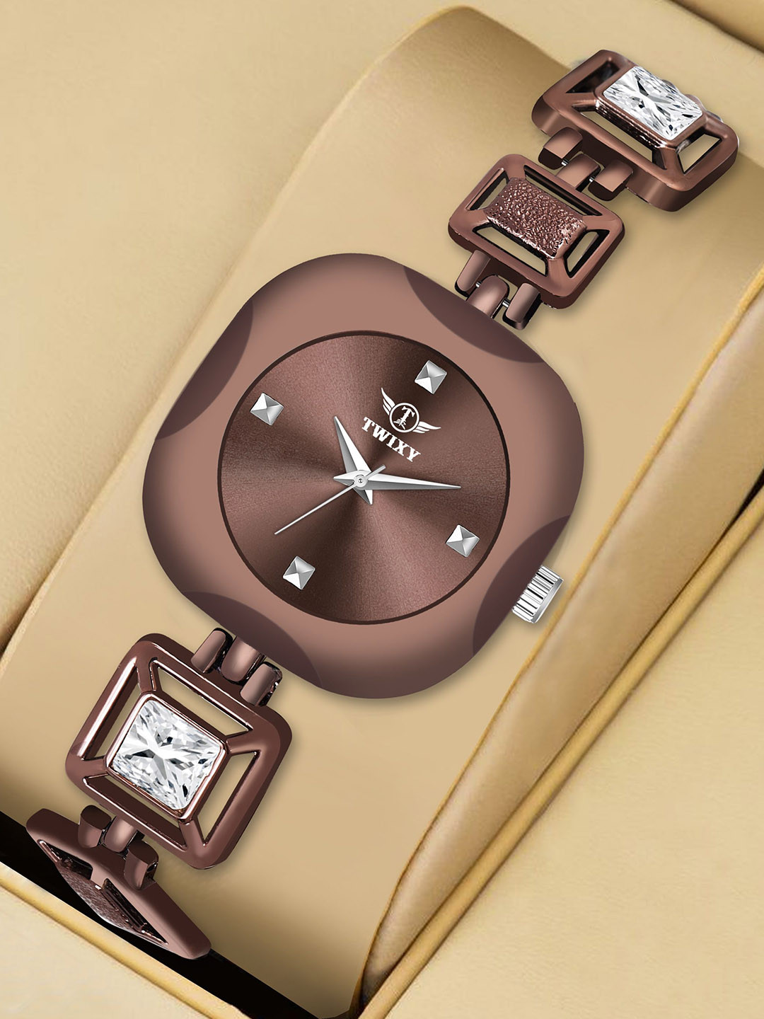 TWIXY Women Embellished Dial & Bracelet Style Straps Analogue Watch TYW-F-4 BROWN