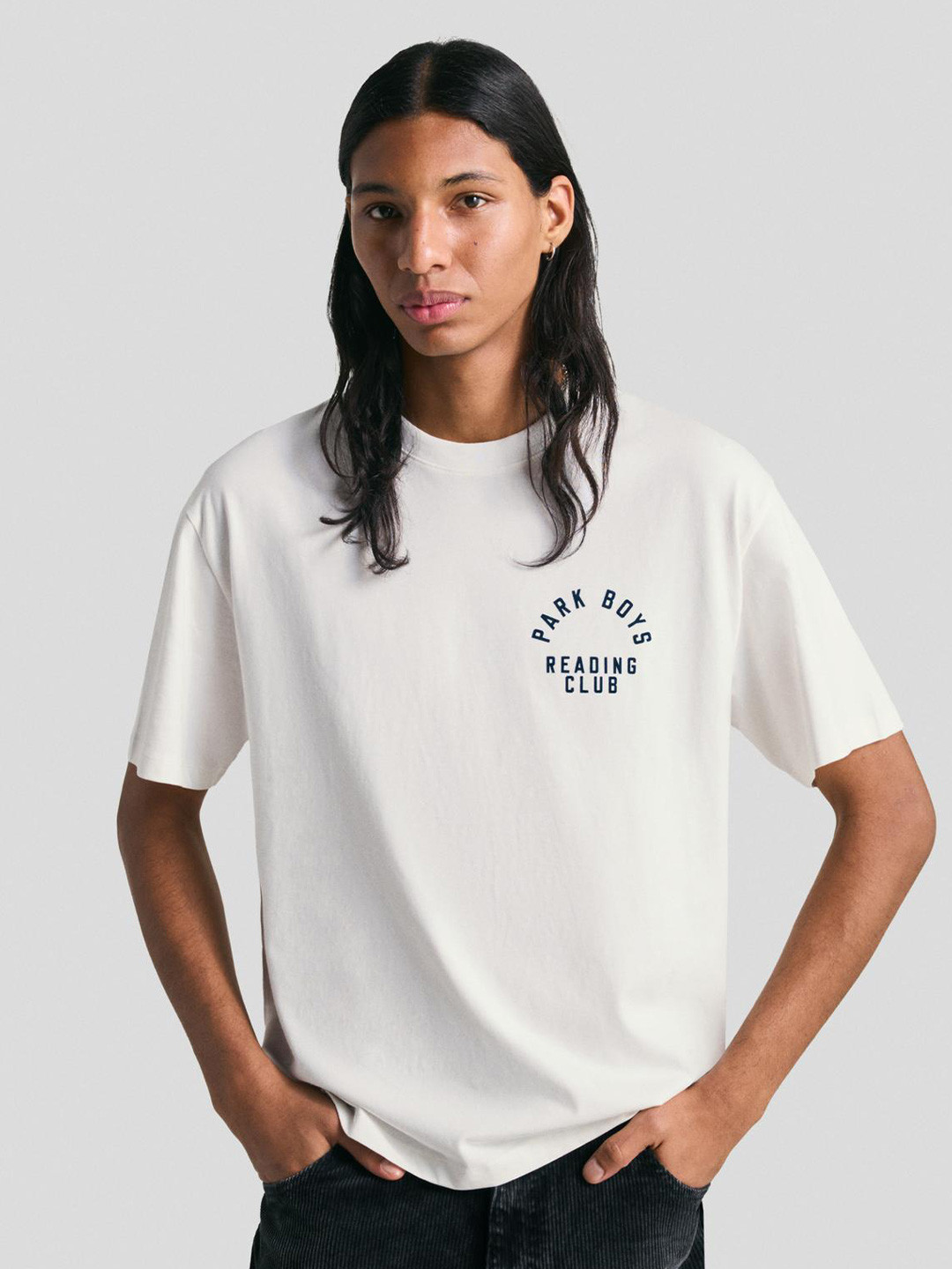 Bershka Typography Printed Round Neck Cotton T-Shirt