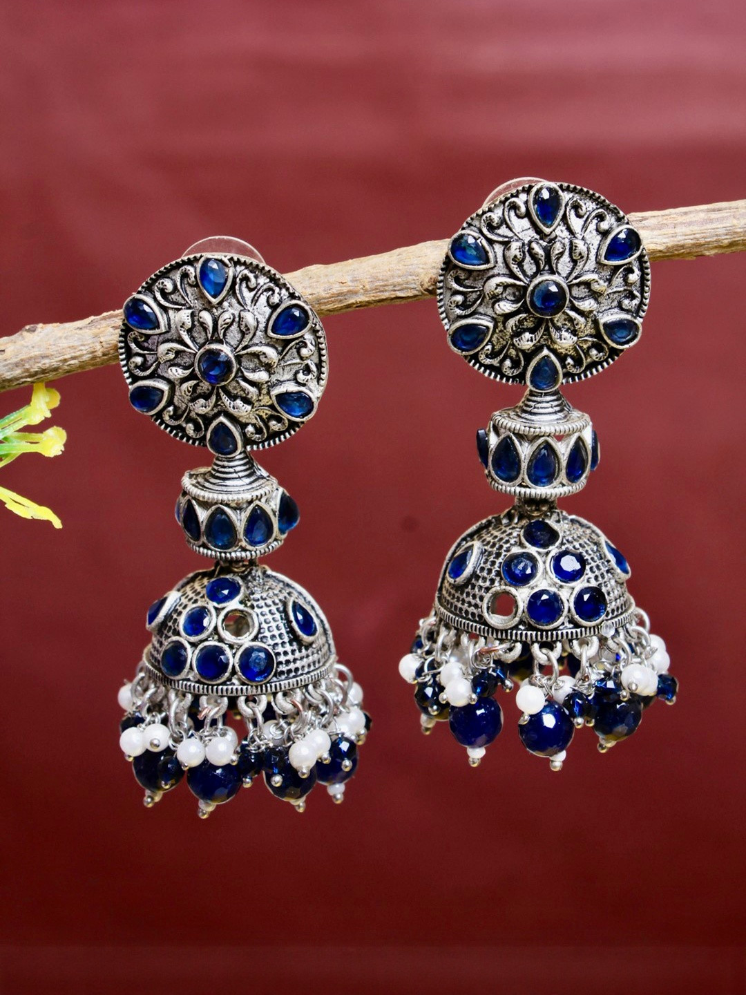 FASHION EMPIRE Women Silver-Plated Silver Kundan Earrings