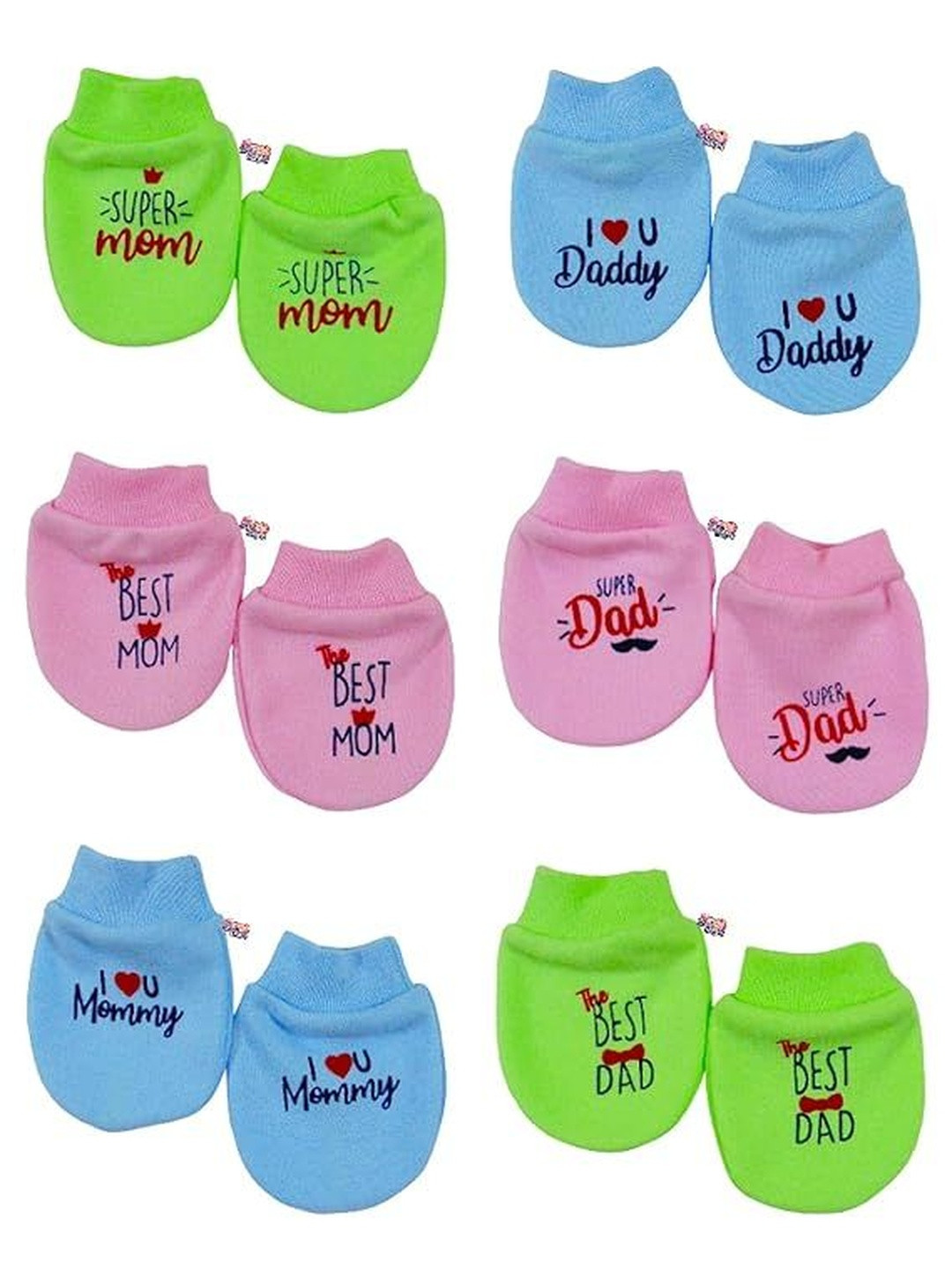 Mom's Darling Newborn Baby Pack Of 6 Cotton Mittens Gloves