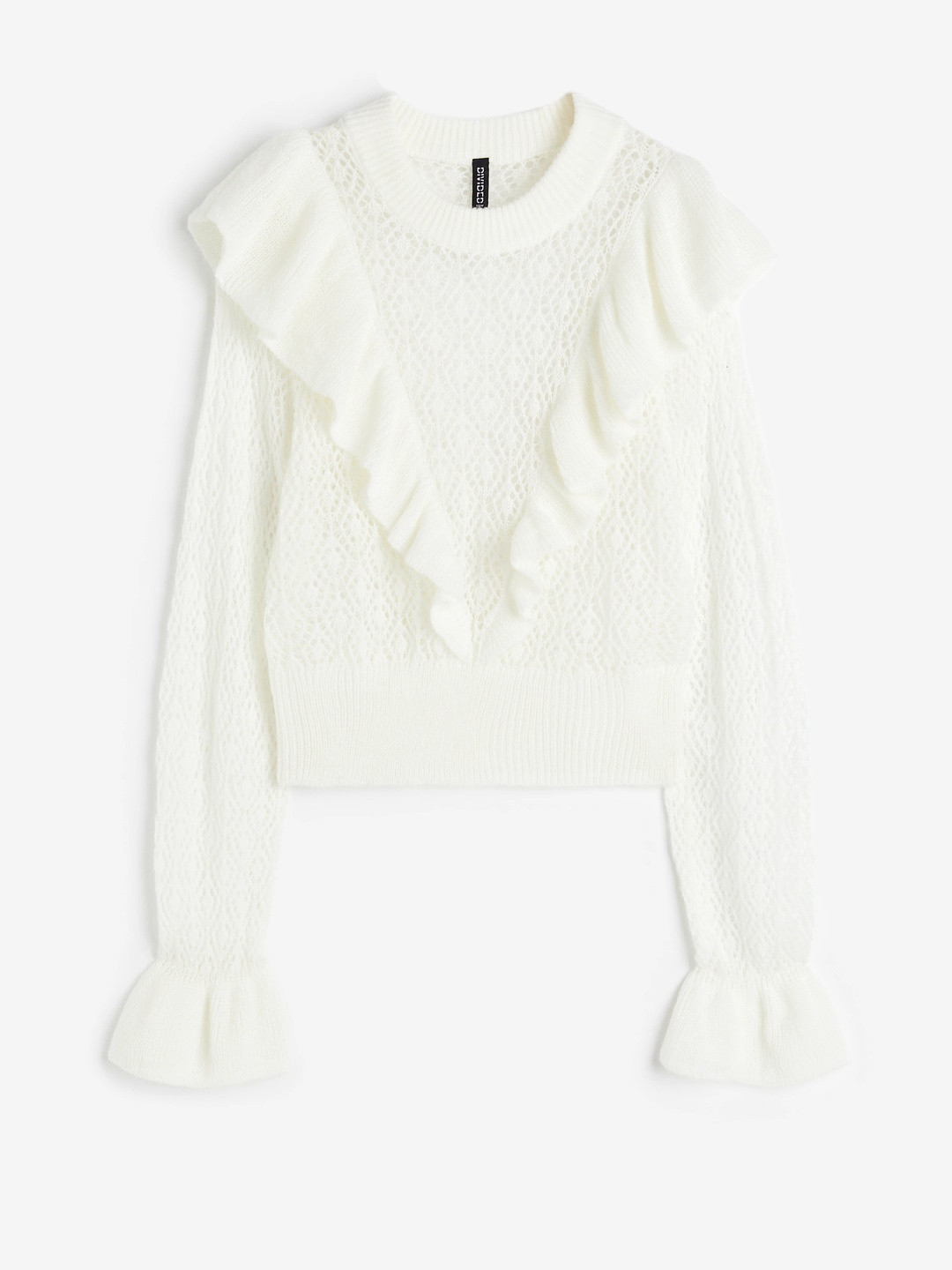 H&M Acrylic Frill-Trimmed Pointelle-Knit Jumper