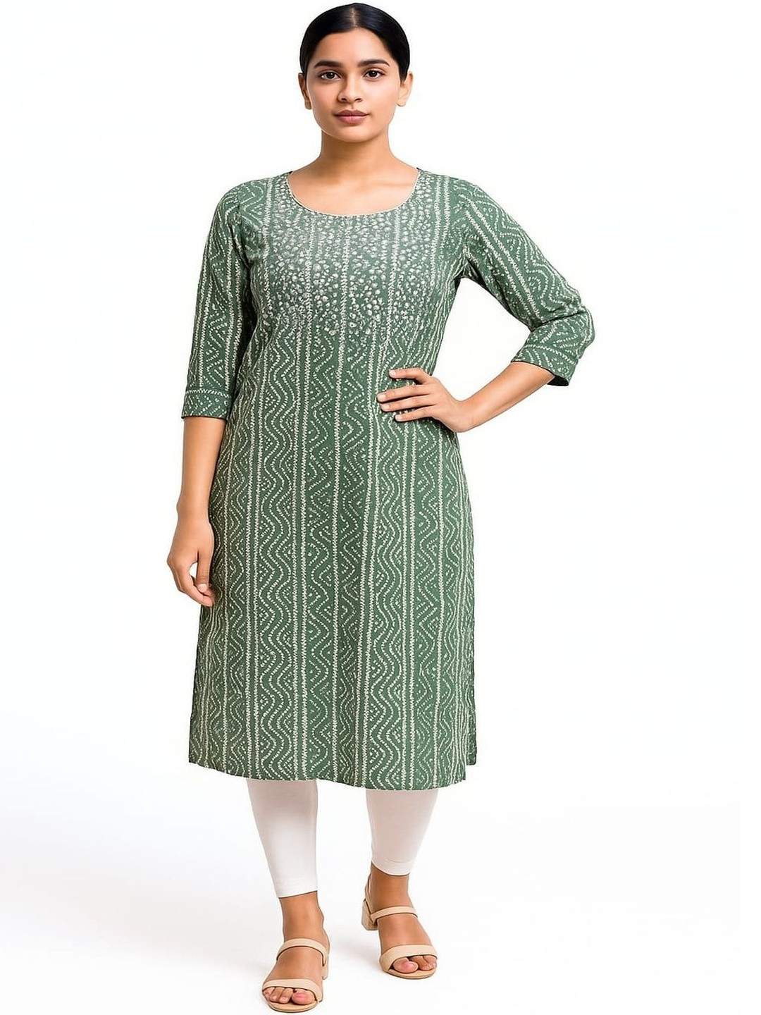 Silakaari Bandhani Printed Round Neck Straight Kurtis
