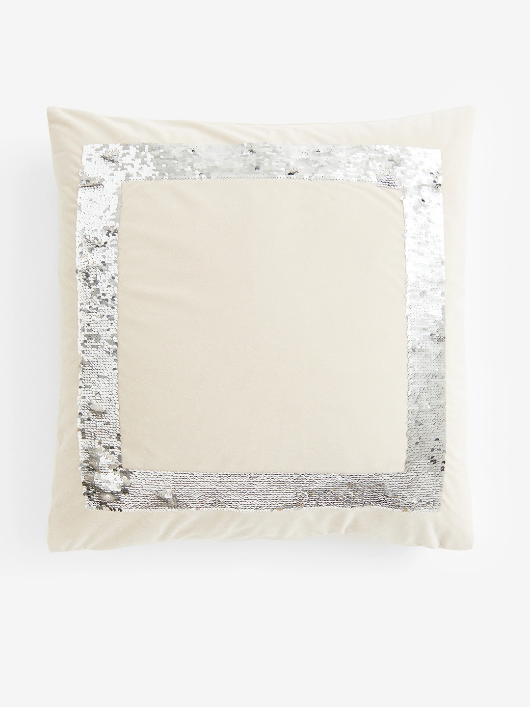 H&M Off White Polyester Reversible Embellished Square Cushion Cover -20x20In