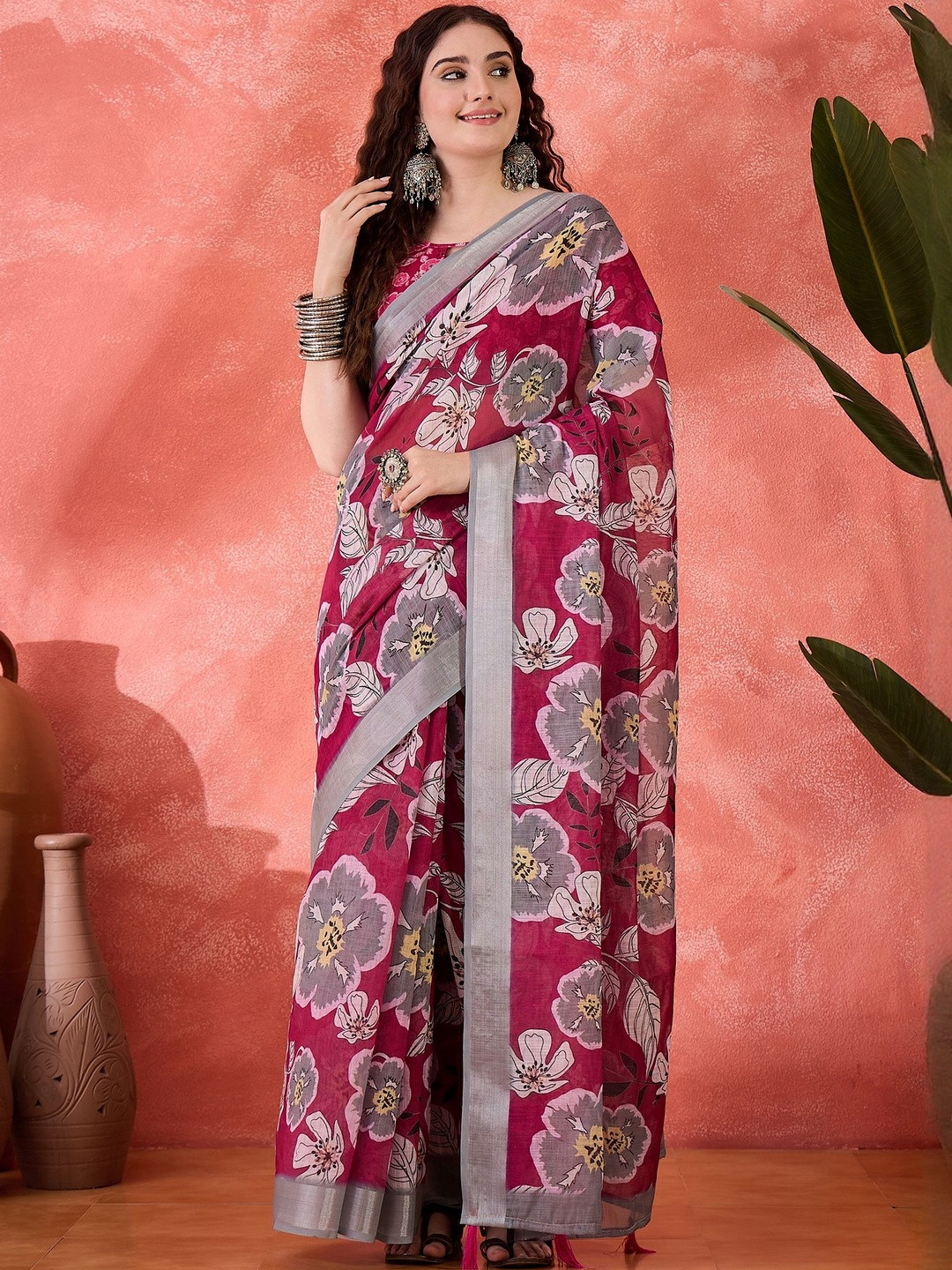 Desi Fusion Floral Printed Phulkari Saree