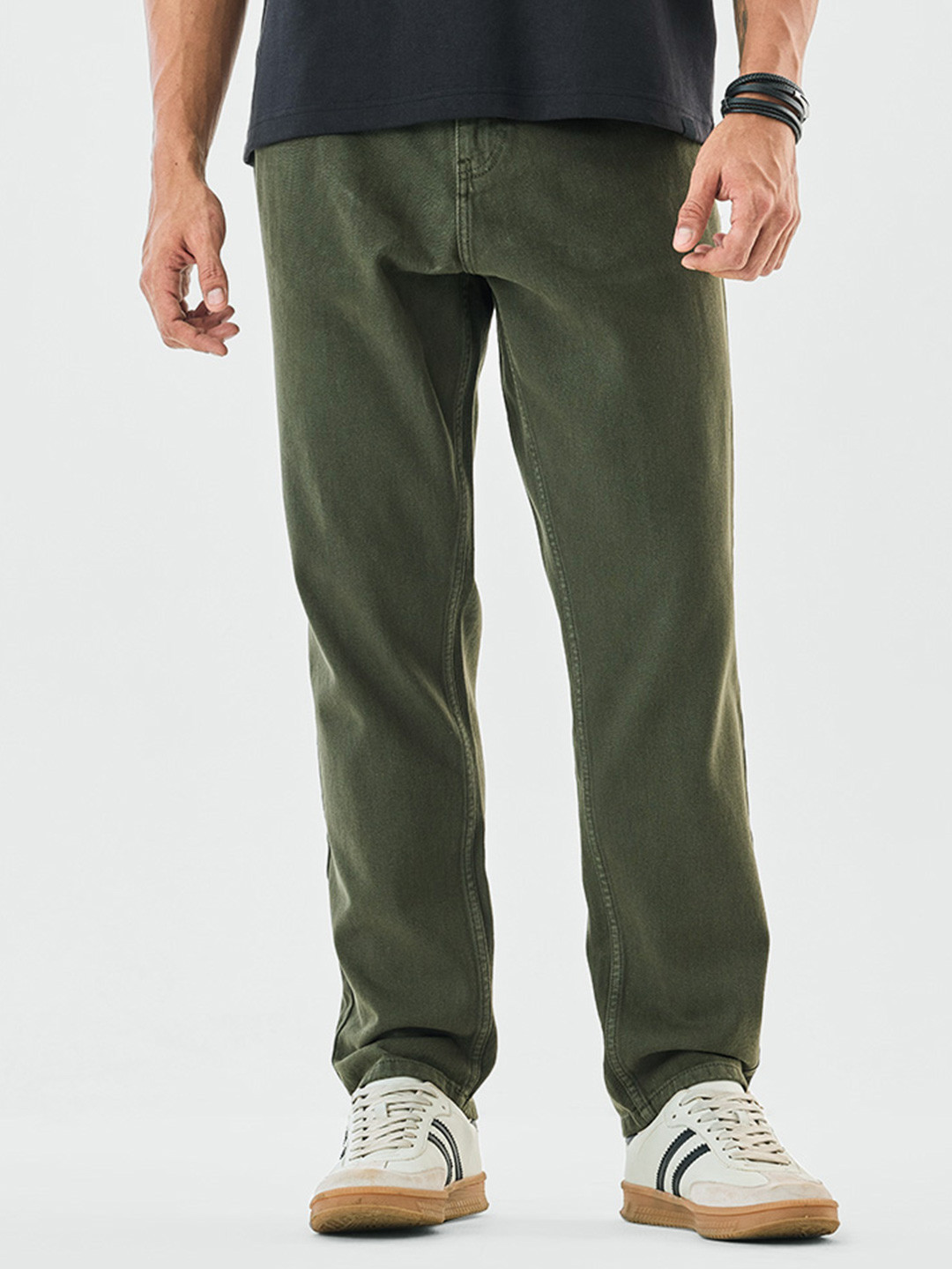 Snitch Men Olive Green Relaxed Fit Pure Cotton Jeans