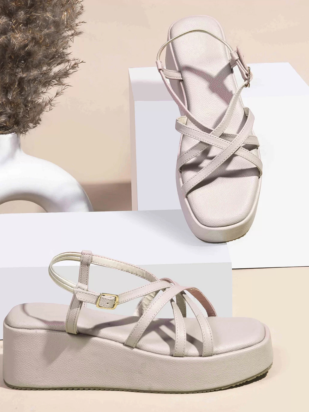 Looper Women Cross Strap Wedge Sandals With Buckles