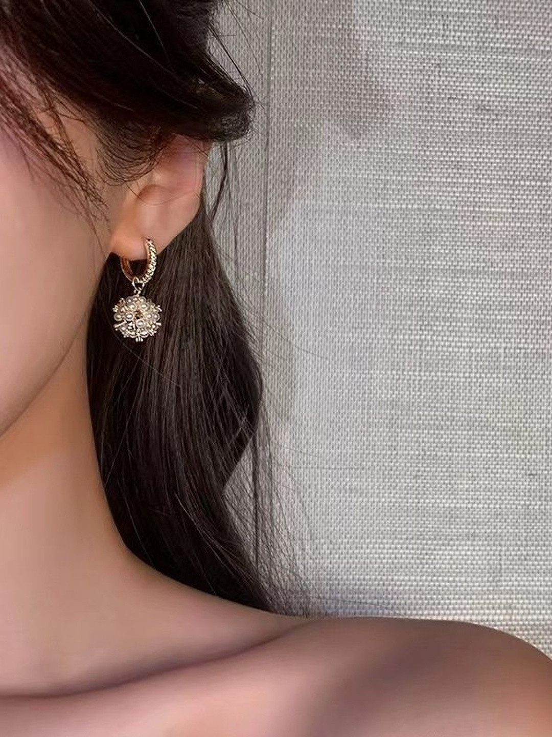 Celestique Artificial Stones Studded & Pearls Beaded Spherical Hoop Earrings