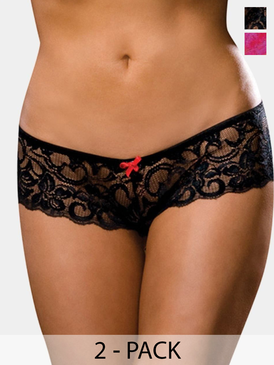 XENZA Women Pack Of 2 Mid-Rise Self-Designed Bikini Briefs - XN-2C-05338-RPI-BK